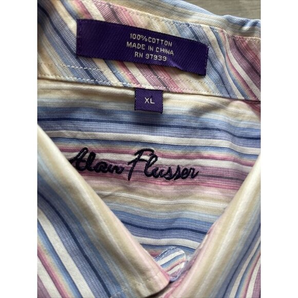 Alan Flusser Mens Long Sleeve‎ Dress Shirt Multicolor Stripe Cotton XL - Picture 3 of 5